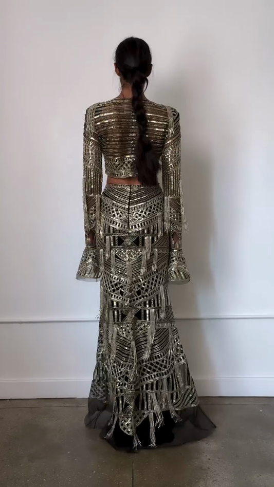Metallic Embellished Two - piece Set