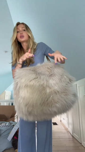 Furry Tote Bag with Chain Strap