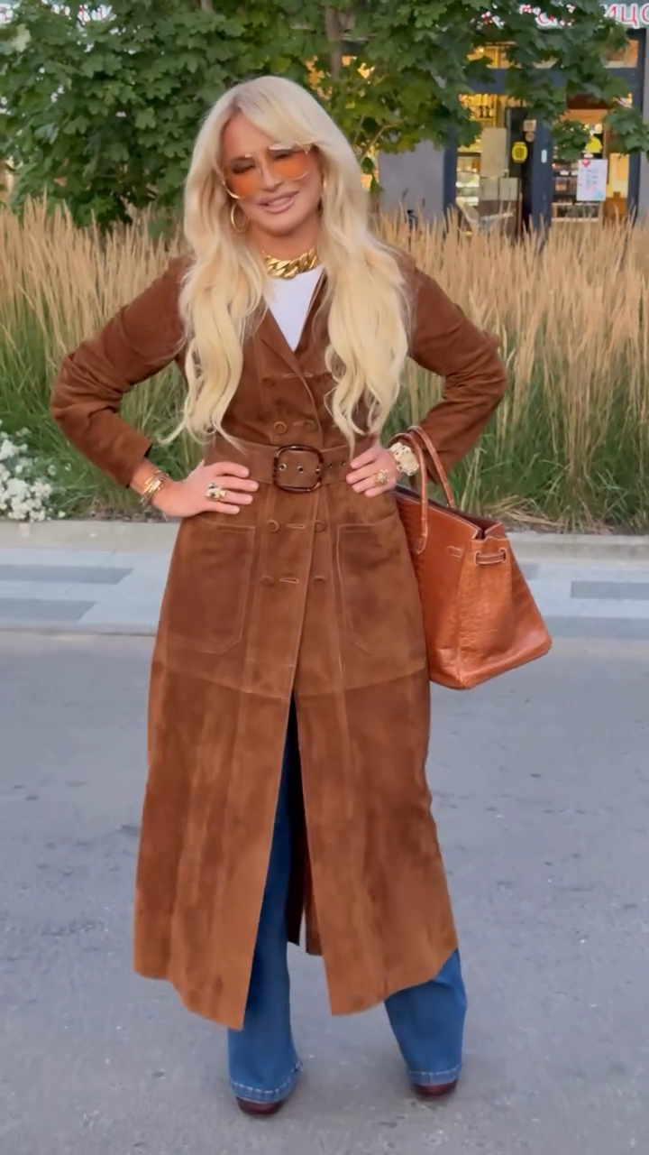 Brown Suede Trench Coat