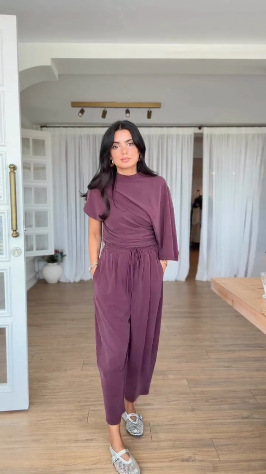 Asymmetric Top & Wide - Leg Pants Set