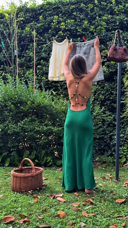 Emerald Green Satin Slip Maxi Dress