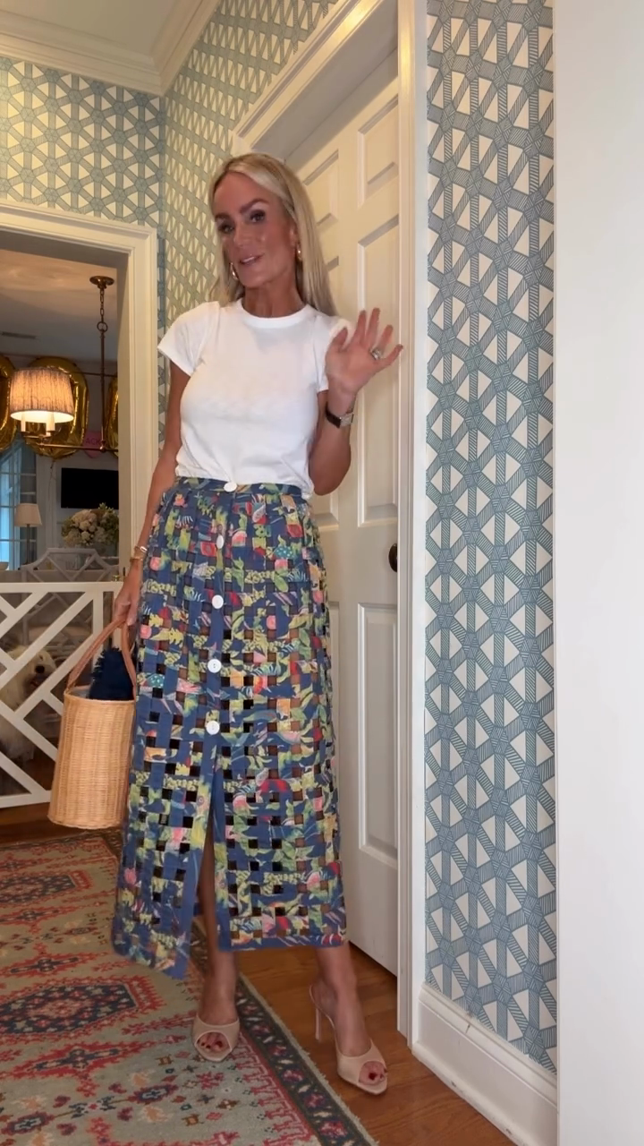 Button - Front Patchwork Midi Skirt