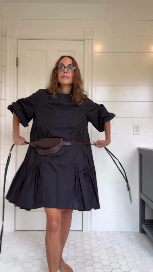 Black Flared Mini Dress with Belt