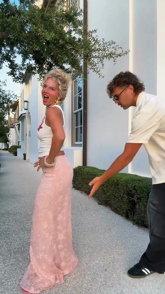 White Short Vest and Pink Sequin Skirt Set