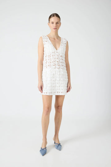 White Crochet Sleeveless Mini Dress