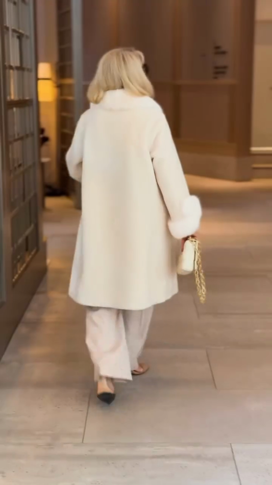 Ivory Coat with Fur Collar and Cuffs