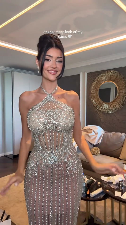 Silver Sequin Halter Mermaid Gown