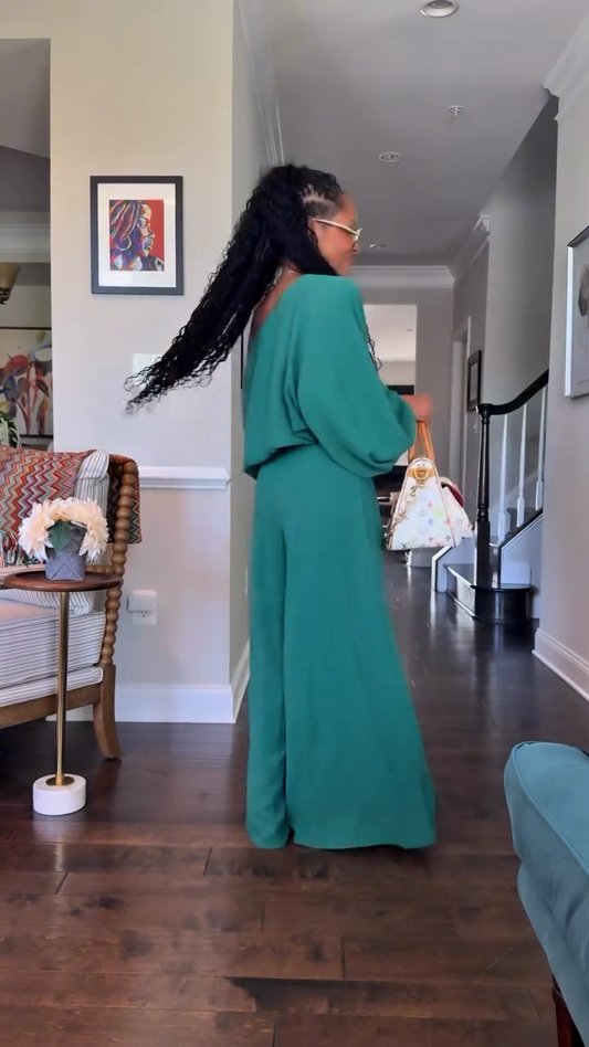 Emerald Green One - Shoulder Wide - leg Jumpsuit