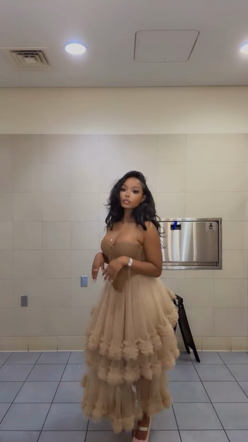 Beige Corset - Top Tiered Tulle Midi Dress