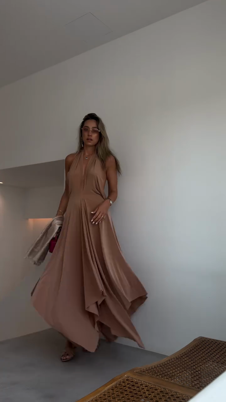 Tan Halter Neck Maxi Dress