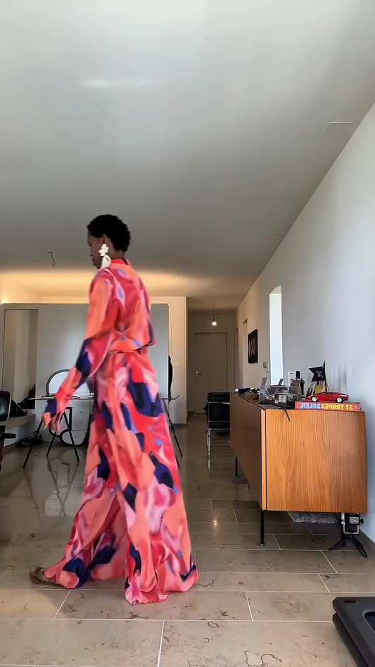 Colorful Printed Shirt & Wide - Leg Pants Set