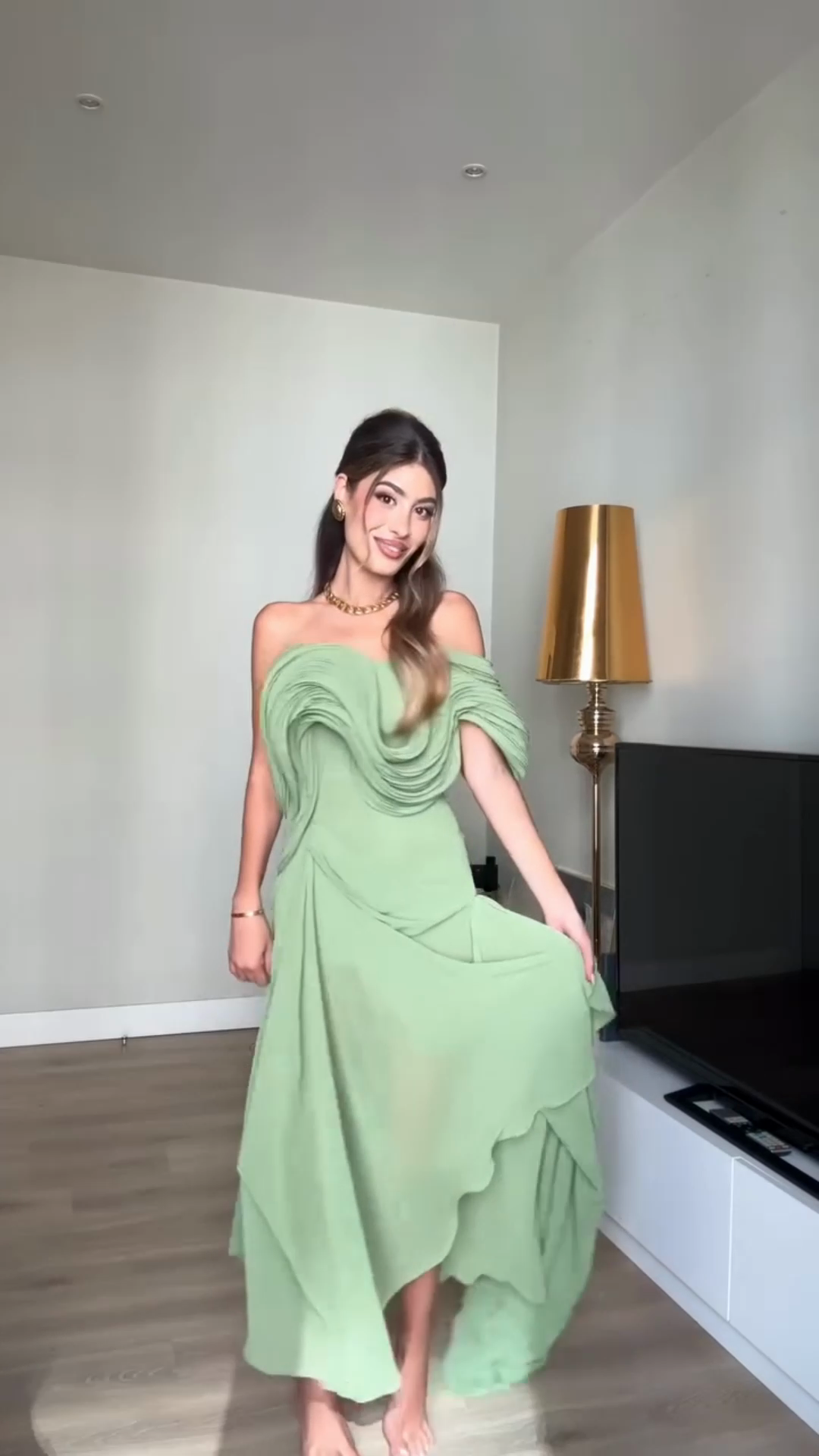 Off - Shoulder Maxi Dress with Draped Details