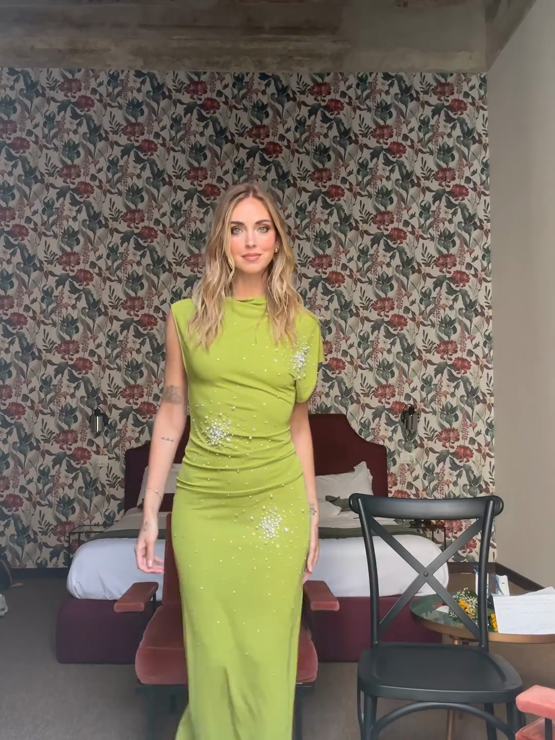 Green Embellished Asymmetric Maxi Dress