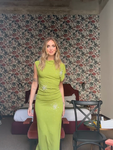 Green Embellished Asymmetric Maxi Dress