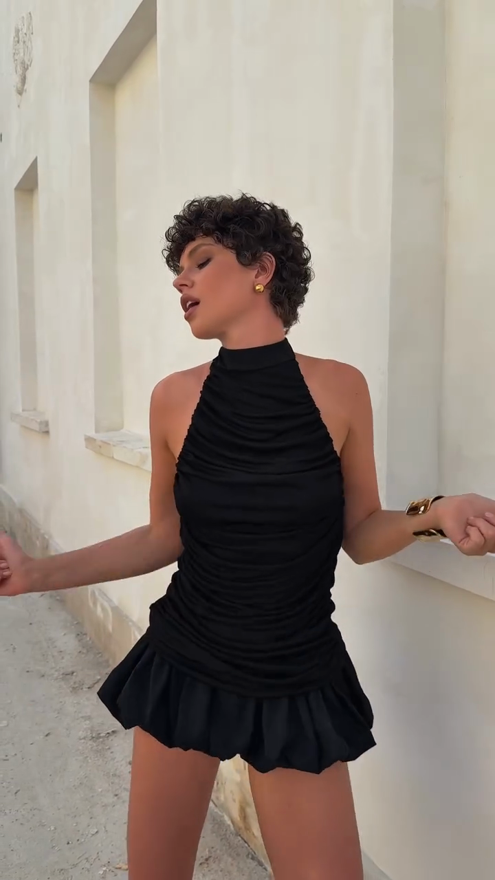 Black Halter Neck Mini Dress