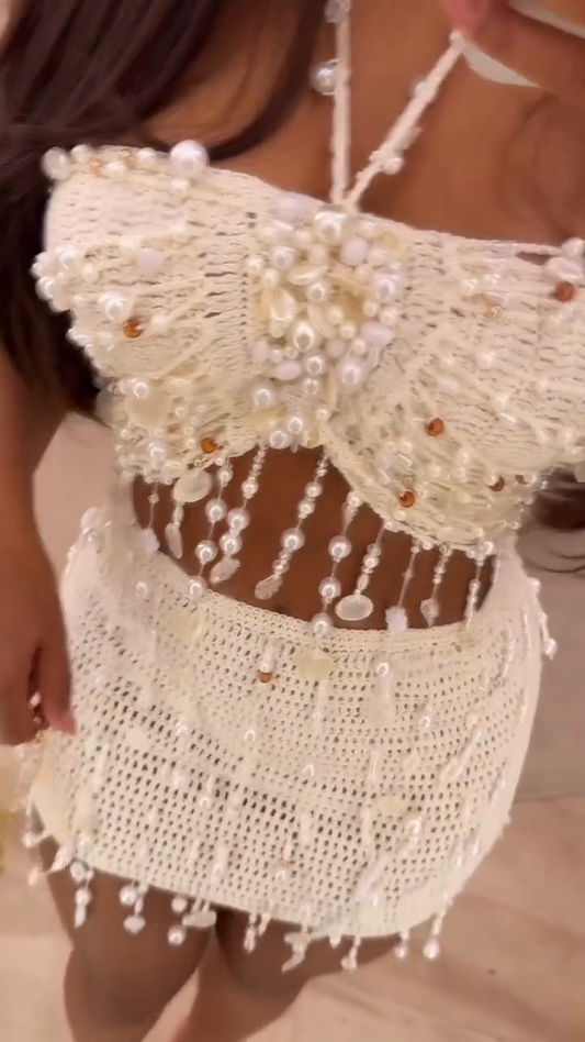 Pearl - Embellished Crochet Two - Piece Set