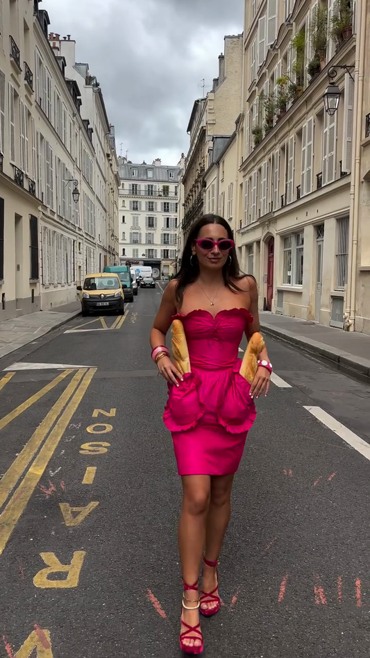 Hot Pink Strapless Mini Dress with Pockets