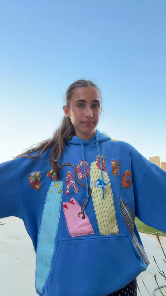 Embroidered and Patched Blue Hoodie