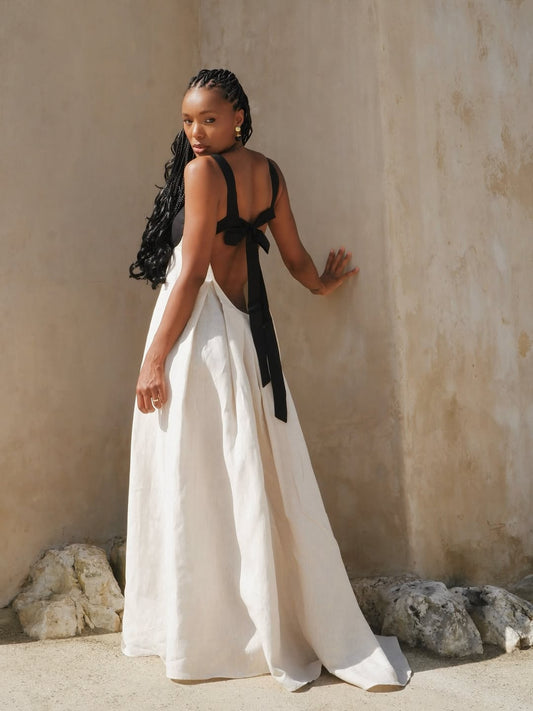 Black and White Contrast Bustier Maxi Dress