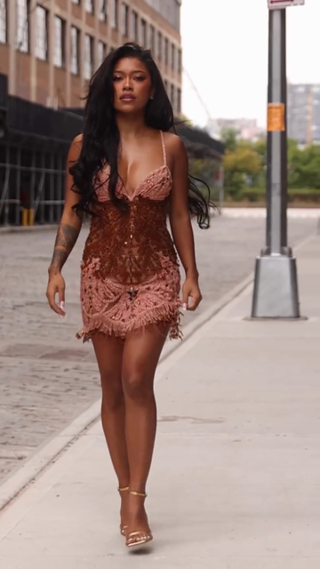 Embellished pink sequined mini dress