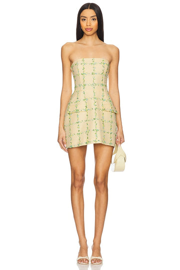 Beige Strapless Tweed Mini Dress