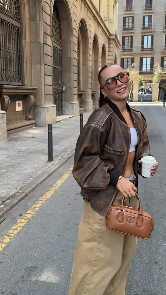 Brown Leather Bomber Jacket