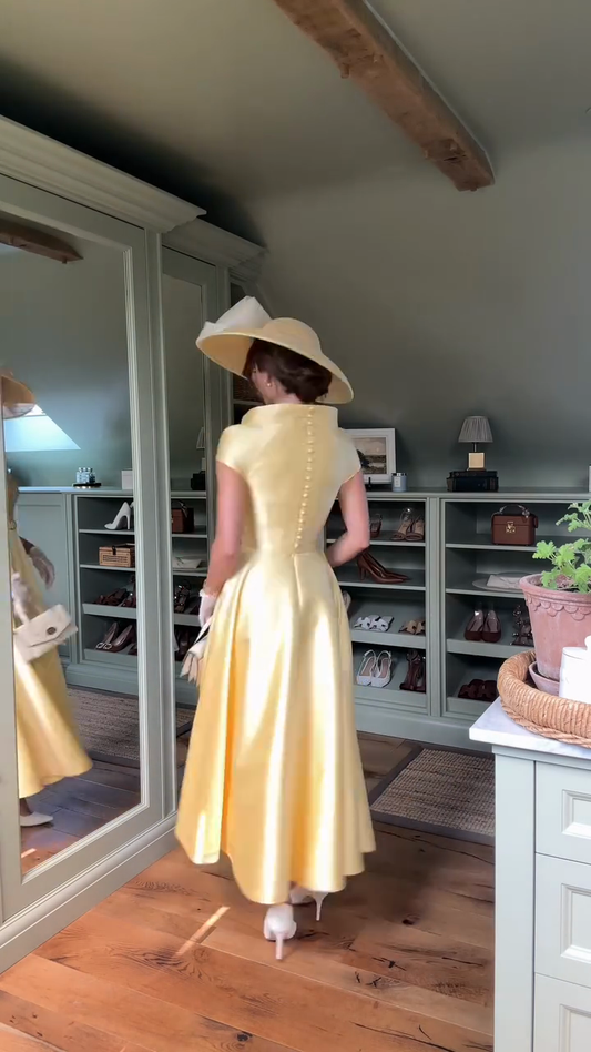 Yellow Satin V - Neck Maxi Dress