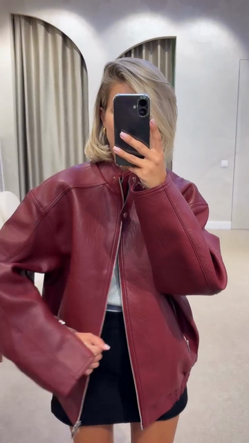 Burgundy Leather Bomber Jacket