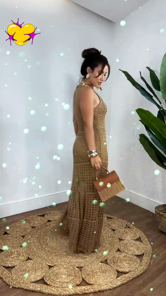 Beige Crochet Maxi Dress