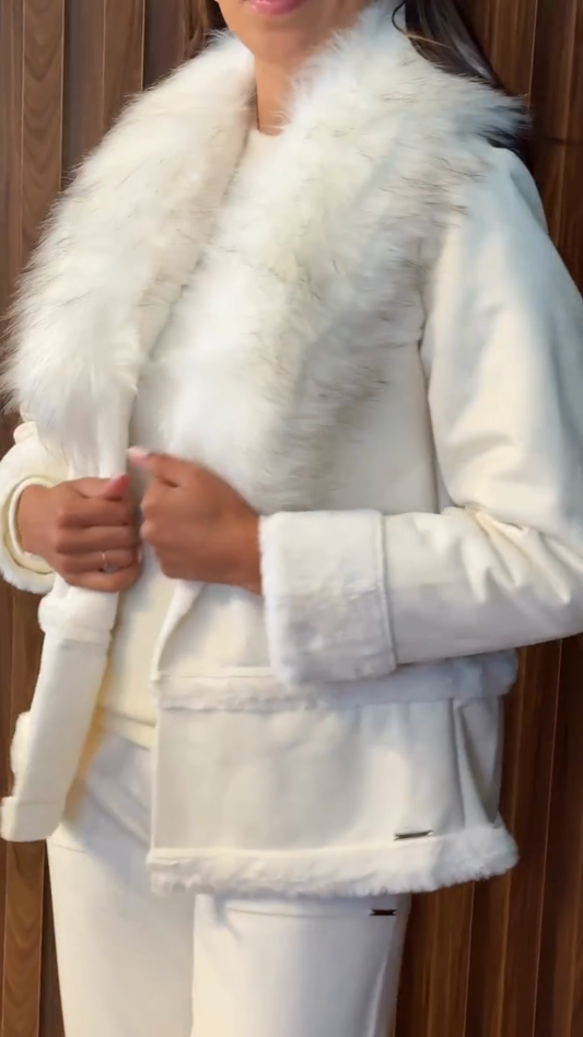 White Faux Fur - Collar Jacket