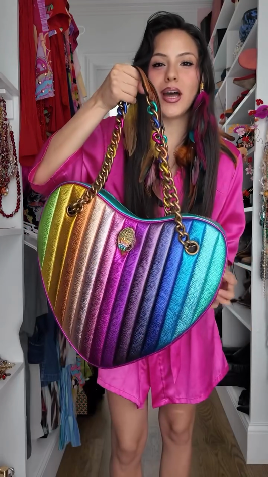 Rainbow heart-shaped tote bag