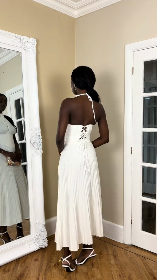 Halter Neck Pleated Midi Dress