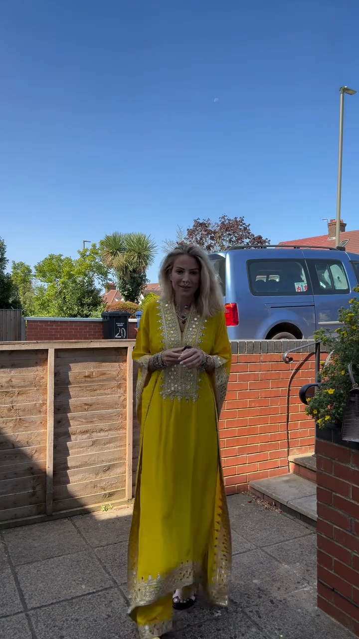 Yellow Embroidered Kaftan Maxi Dress