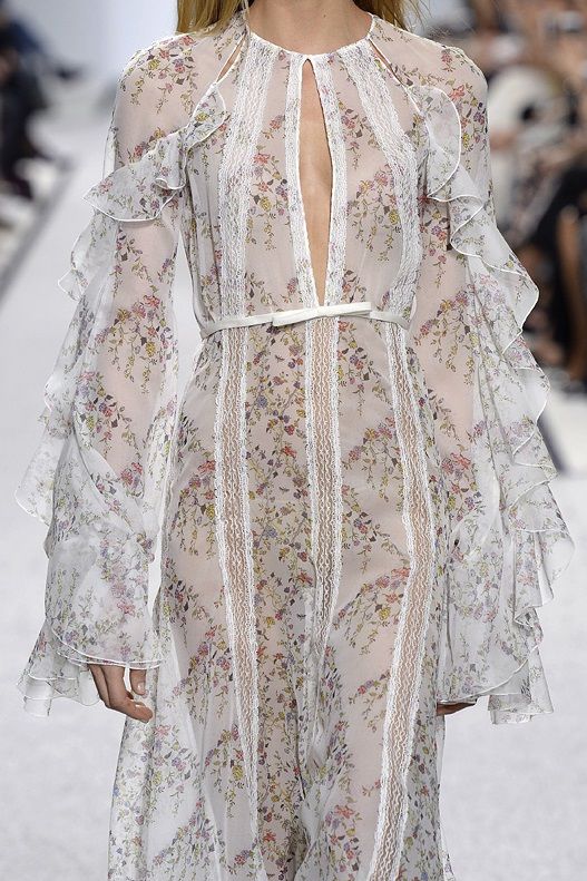 Floral Print Sheer Bell Sleeves Maxi Dress