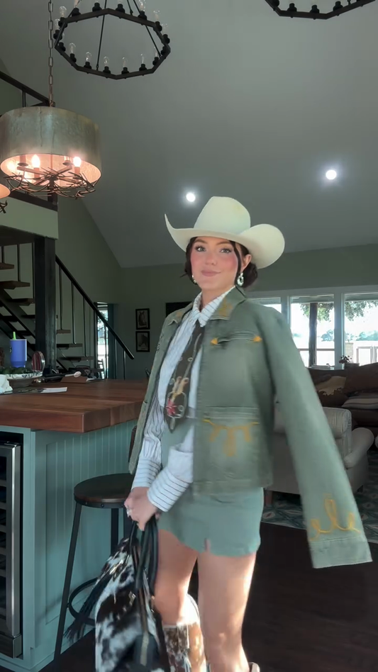 Western - Style Embroidered Denim Jacket Outfit Set