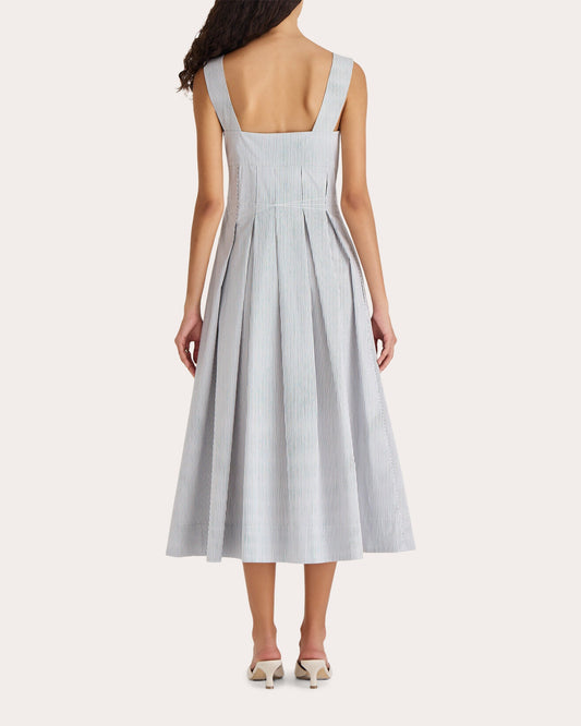 Light Blue Striped Sleeveless Midi Dress