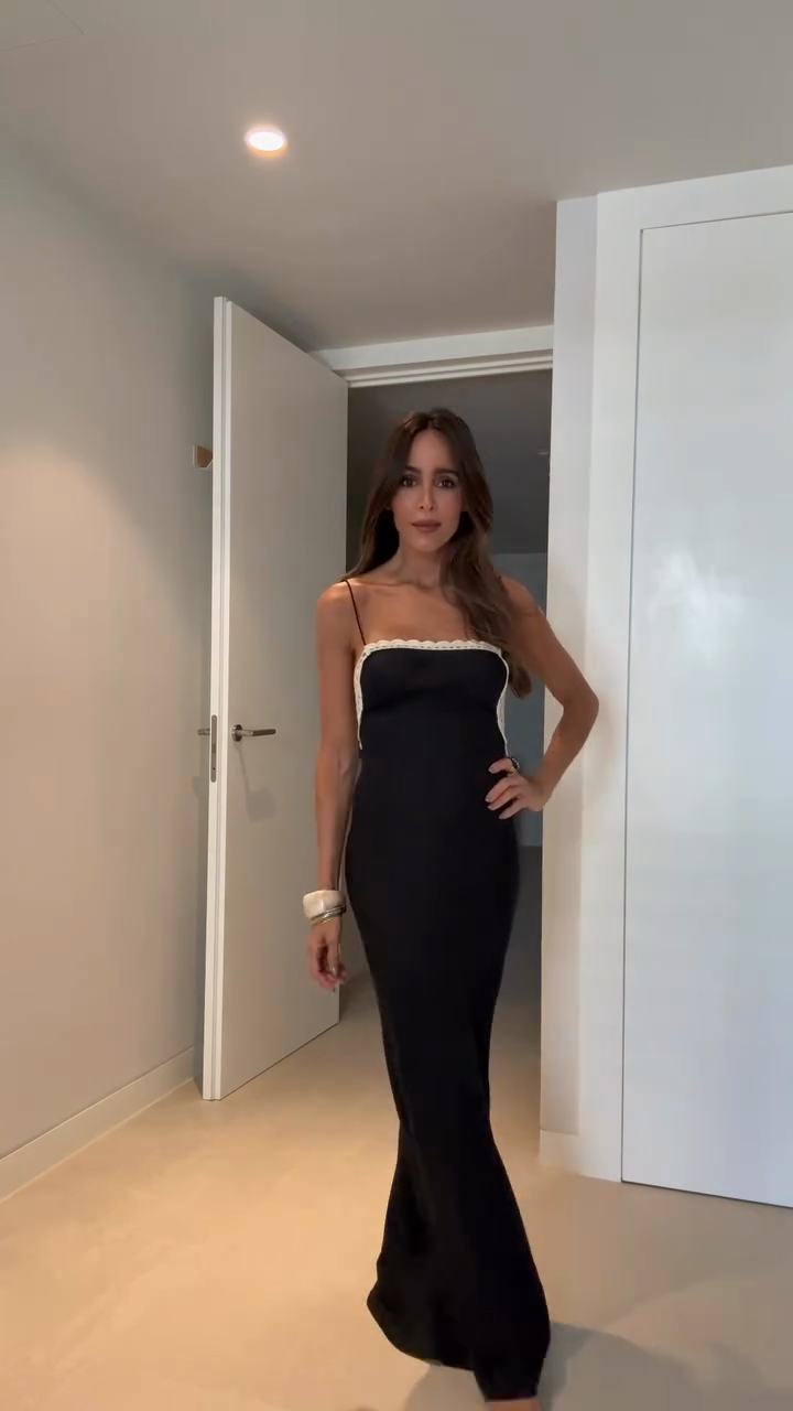 Black Spaghetti Strap Lace Maxi Dress