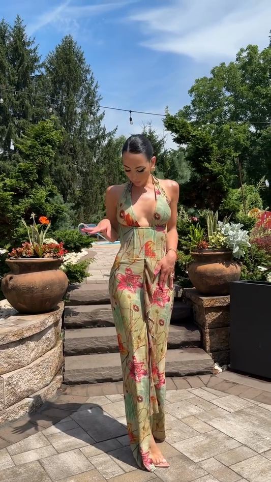 Floral Print Halter - neck Maxi Dress