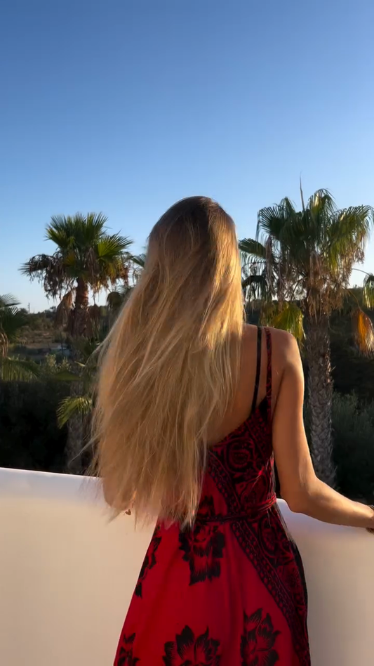 Red Floral - Embroidered Maxi Dress