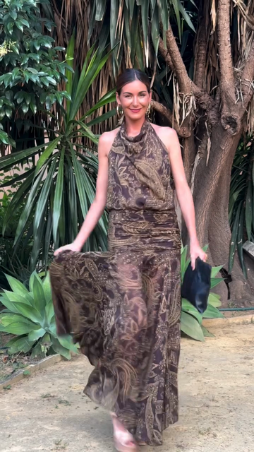 Brown Paisley Print Halter Maxi Dress