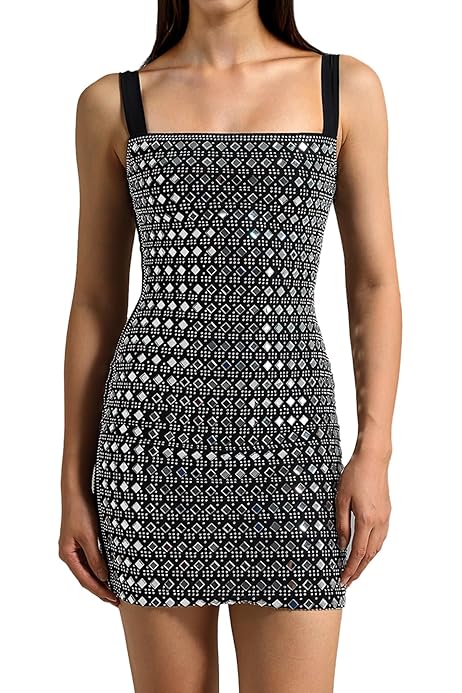 Black Rhinestone - Embellished Bodycon Mini Dress