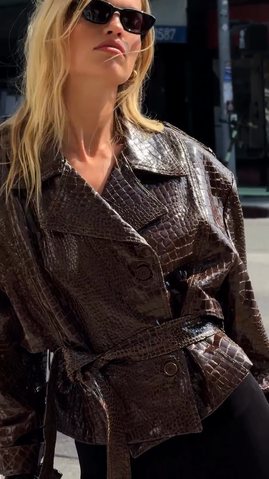 Brown Croc - Embossed Leather Jacket
