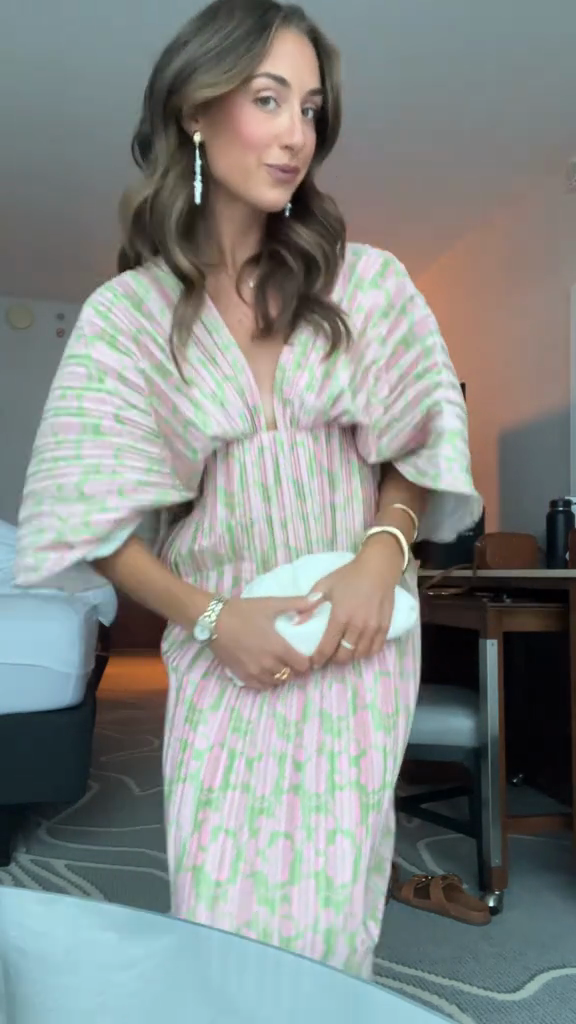Pink and Green Striped Kaftan Dress