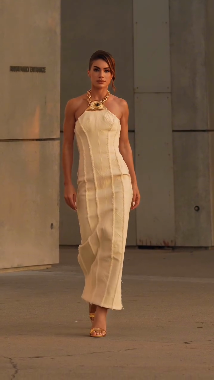 Beige Halter - Neck Maxi Dress