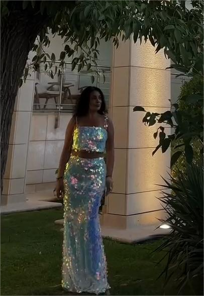 Sequined two-piece maxi suit