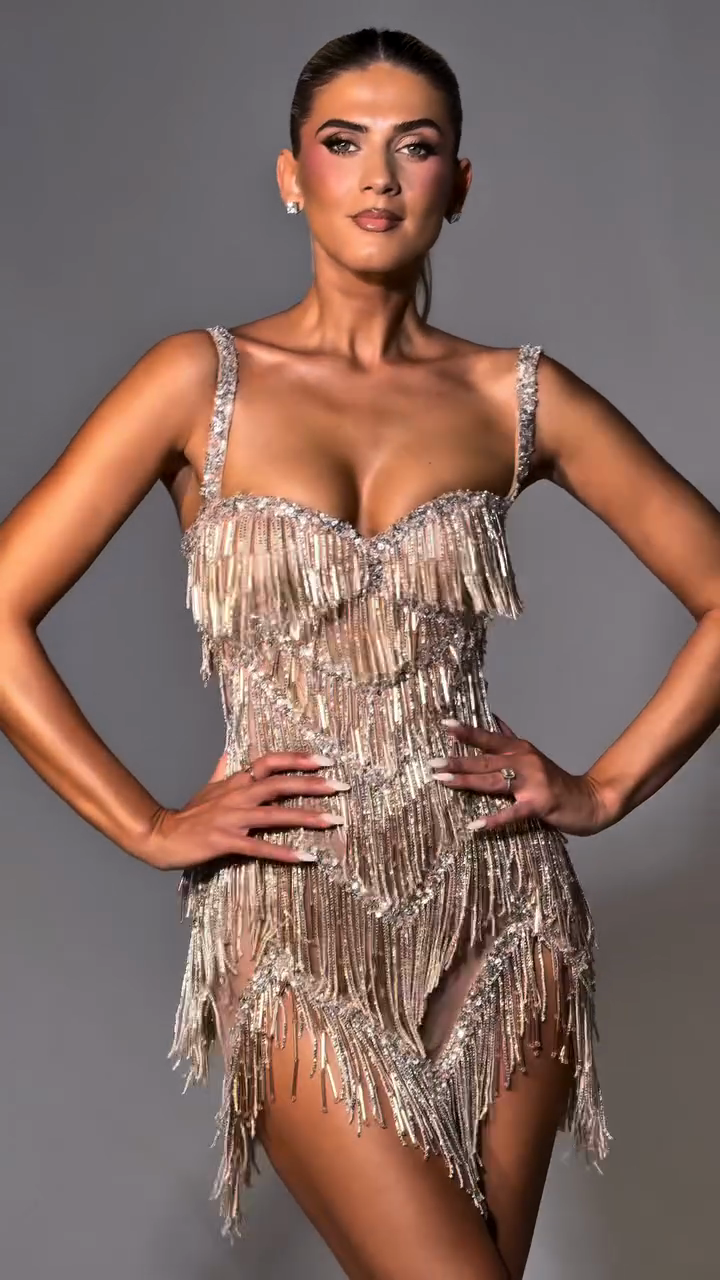 Silver Fringe - Embellished Mini Dress