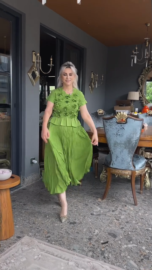 Pleated Floral - Embellished Two - Piece Set