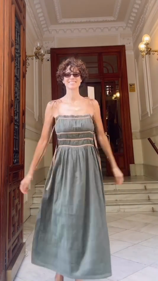 Green Strapless Maxi Dress with Contrast Trim