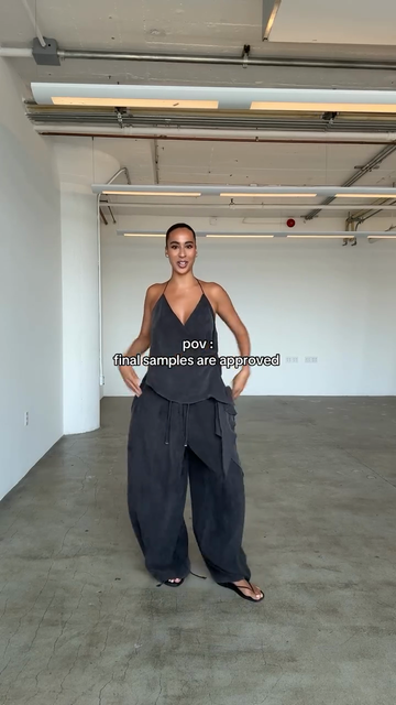 Black V - Neck Halter Top and Wide - Leg Pants Set