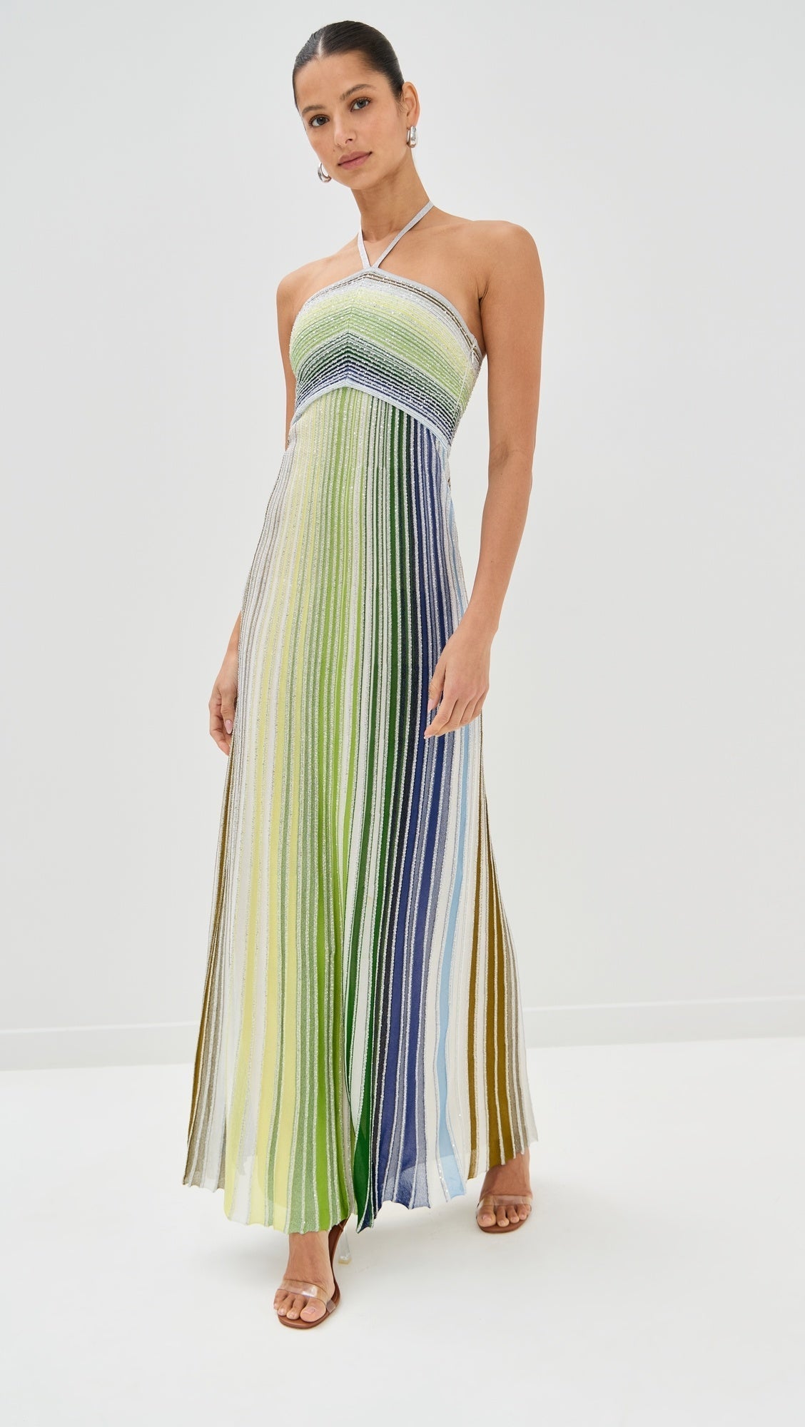 Color - Block Striped Halter Maxi Dress